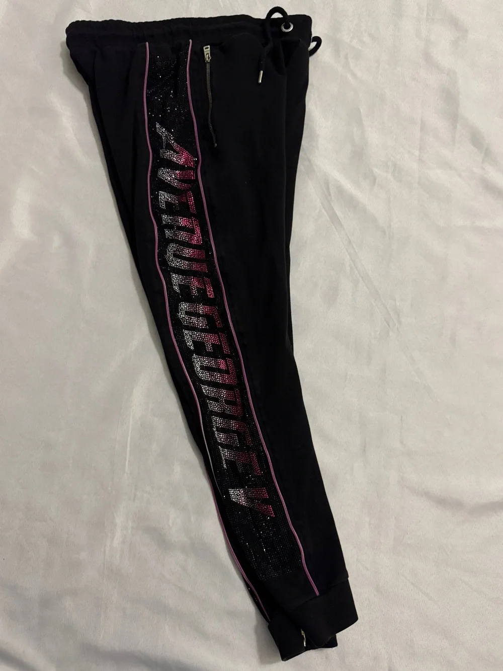 Avenue George V Paris Pink & Silver Rhinestone Jogger Sweatpants Bling Size L - Picture 4 of 14